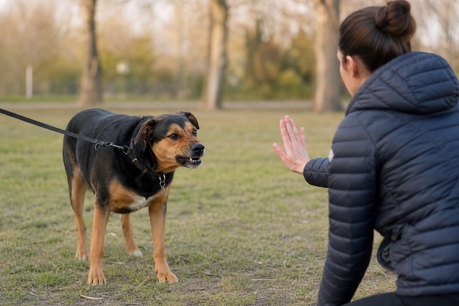 Alert dog showing a restrained warning signal